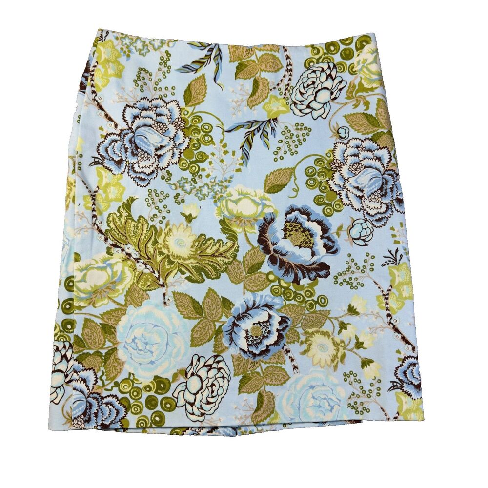 Talbots Skirt Womens 10 Blue Floral Straight Pencil Pretty Lined Career VTG Zip